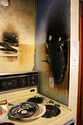 Damaged walls after a kitchen grease fire Damaged walls after a kitchen grease fire