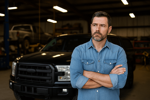 truck outfitting shop owner in shop truck outfitting shop owner in shop